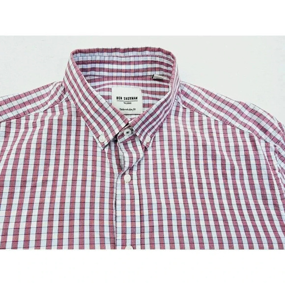 Ben Sherman Slim Fit Size 16 34-35 Red White Blue Check Button Down Cotton Shirt - Picture 10 of 11
